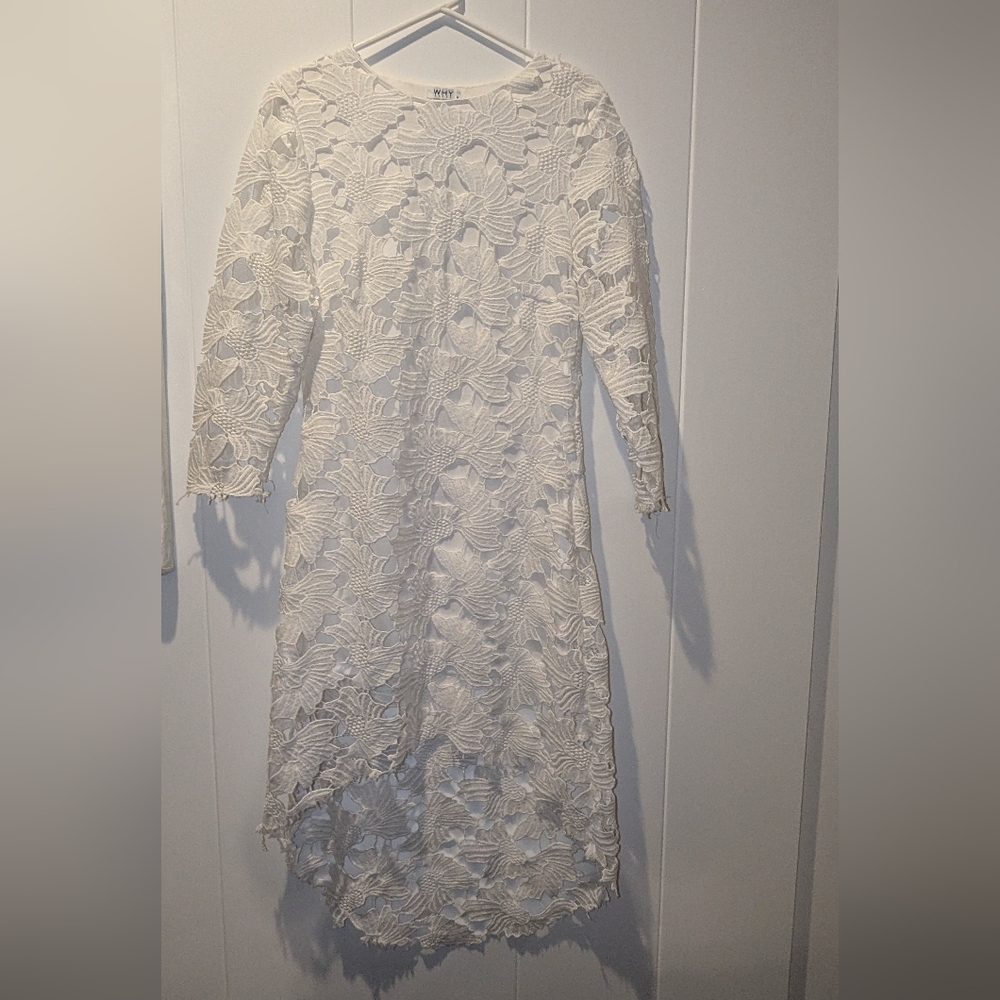 Why Dress White Floral Lace Long Sleeve Dress